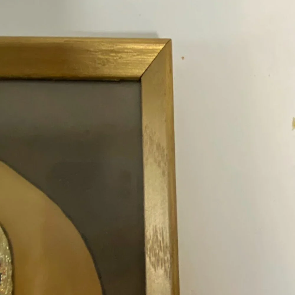 Vintage Gold Tone Heron Medallion Chinoiserie Framed Bird Art